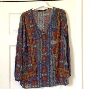 Ema Blues Top Blouse with fringes